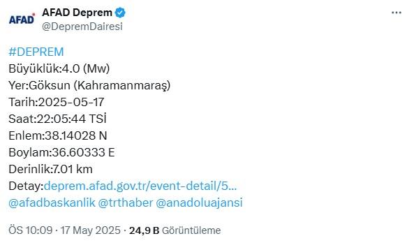 4 magnitude earthquake in Kahramanmaraş