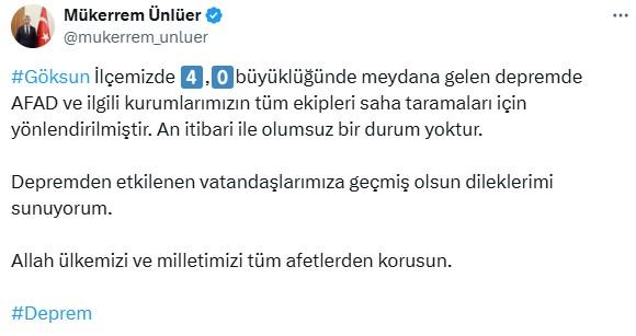Kahramanmaraş'ta 4 büyüklüğünde deprem