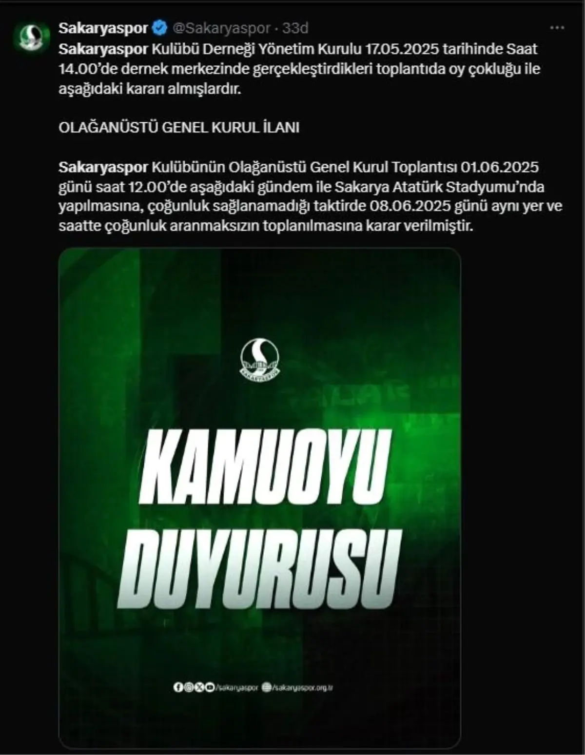 Sakaryaspor Olağanüstü Genel Kurul Kararını Aldı