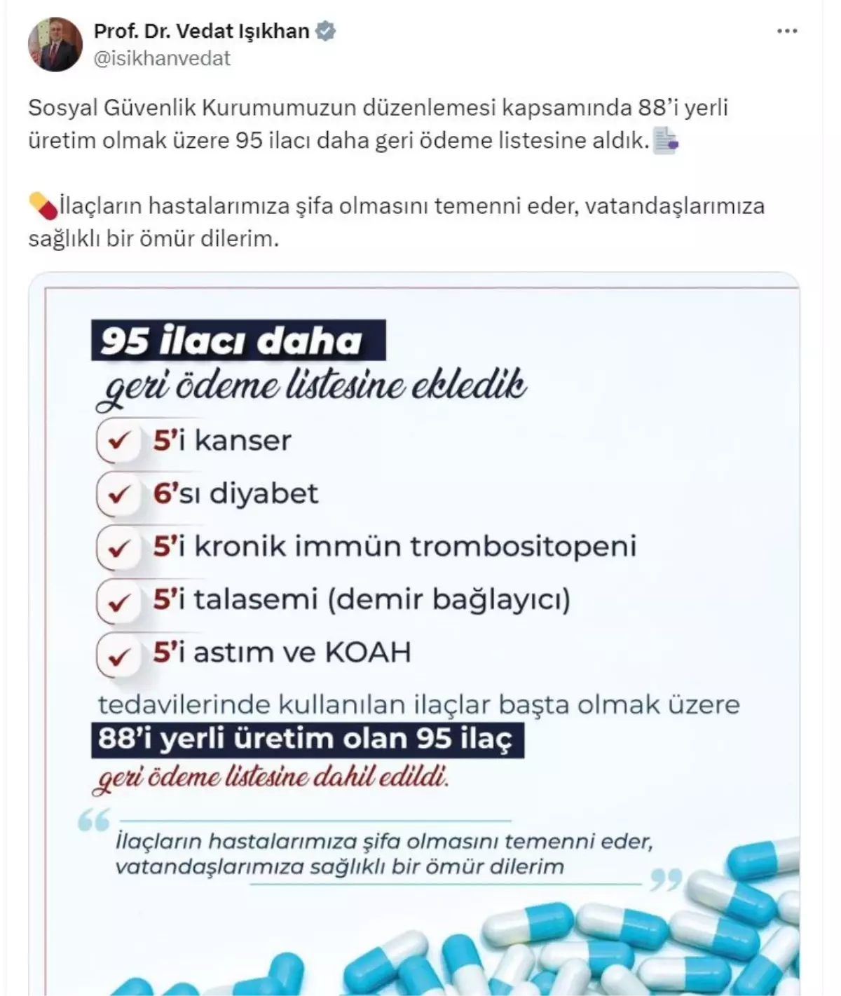 Bakan Işıkhan, 95 İlaç Daha Geri Ödeme Listesine Alındı