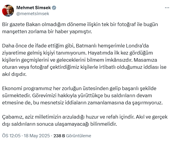 The news that upset Minister Şimşek: I do not know the person who came to visit me