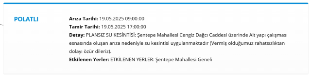 Ankara POLATLI su kesintisi! 19-20 Mayıs ASKİ Polatlı su kesintisi ne zaman bitecek, sular ne zaman gelecek? Ankara POLATLI su kesintisi! 19-20 Mayıs ASKİ Polatlı su kesintisi ne zaman bitecek, sular ne zaman gelecek?