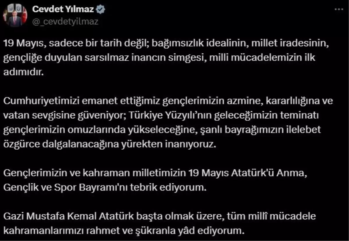 Cumhurbaşkanı Yardımcısı Yılmaz, 19 Mayıs'ı Kutladı