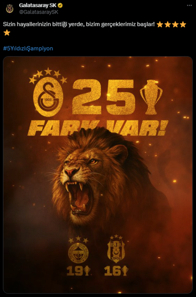 Galatasaray's consecutive championship posts! A big reference to their rivals