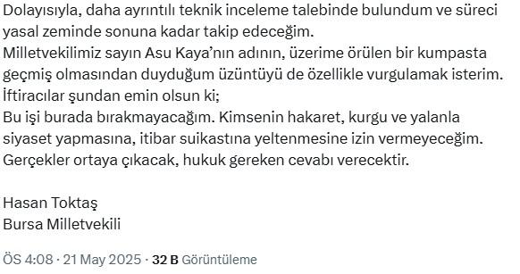 Dismissed! Statement from İYİ Party's Toktaş regarding the scandalous message