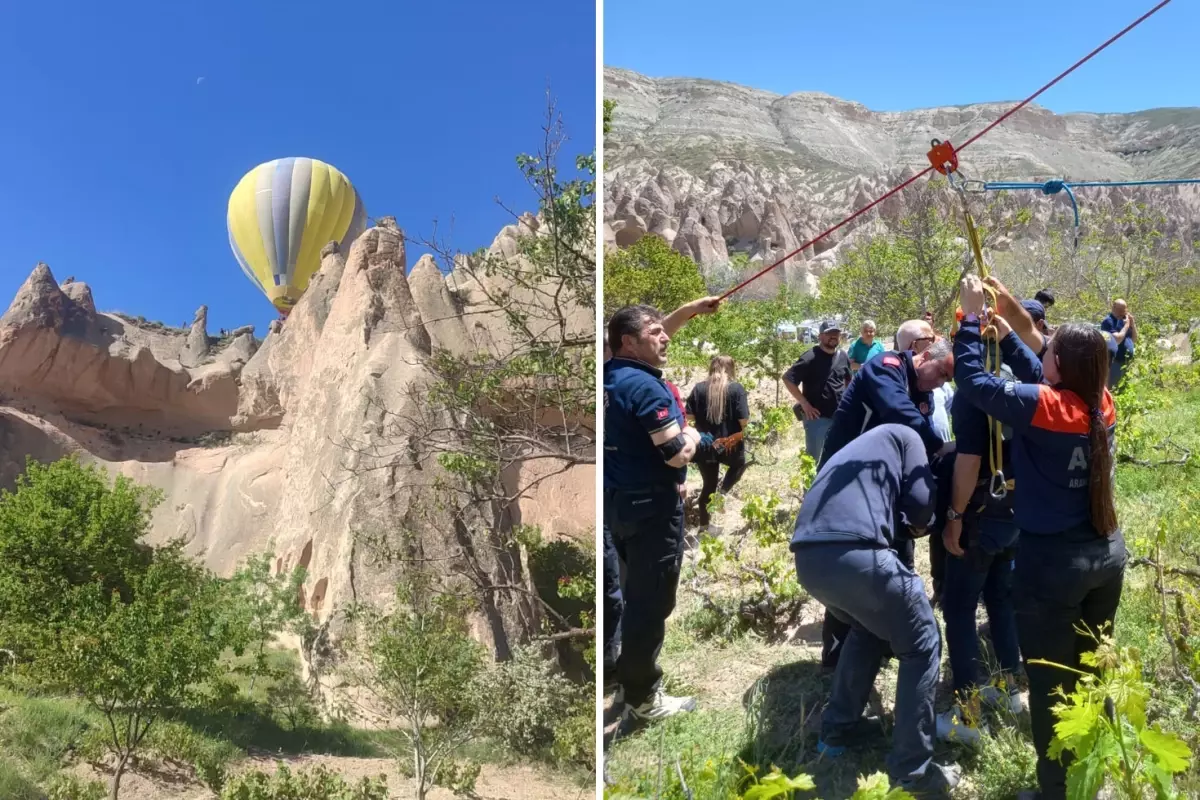 Kapadokya'da sıcak hava balonu kazası, turistler mahsur kaldı