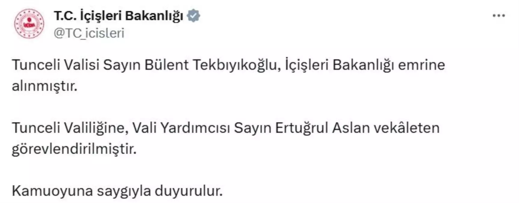 Tunceli Valisi Bülent Tekbıyıkoğlu Merkeze Alındı