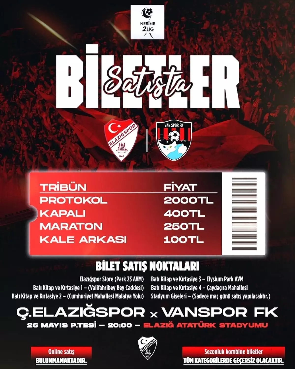 Elazığspor - Vanspor FK Rövanş Maçı Biletleri Satışa Çıktı