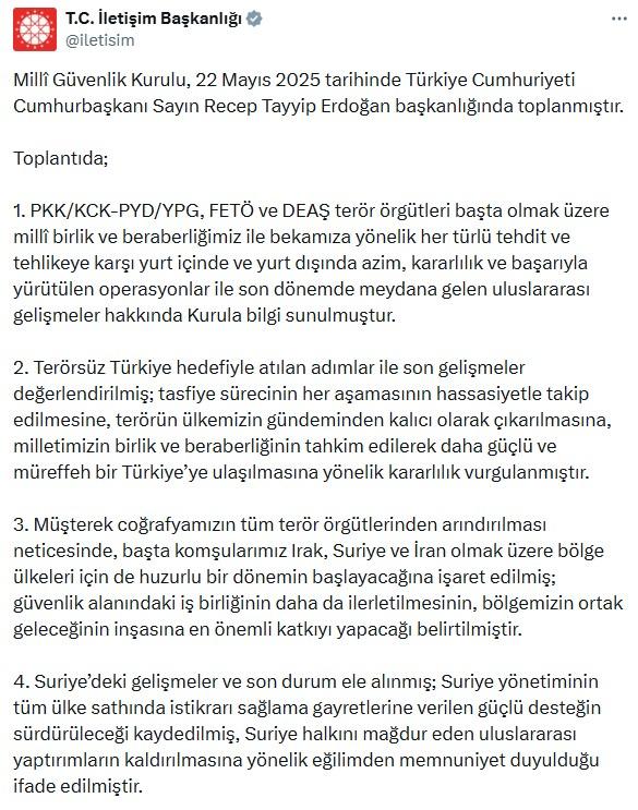 First MGK after the dissolution decision: The PKK's disarmament process will be closely monitored