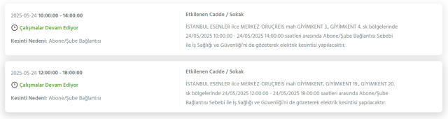 İstanbul ESENLER elektrik kesintisi! 22 Mayıs Esenler elektrik kesintisi ne zaman bitecek, elektrikler ne zaman gelecek?