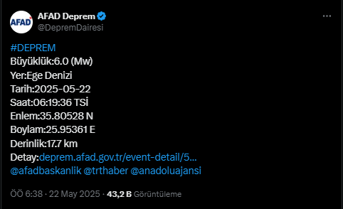 Son dakika deprem mi oldu? 22 Mayıs deprem oldu mu, kaç şiddetinde?