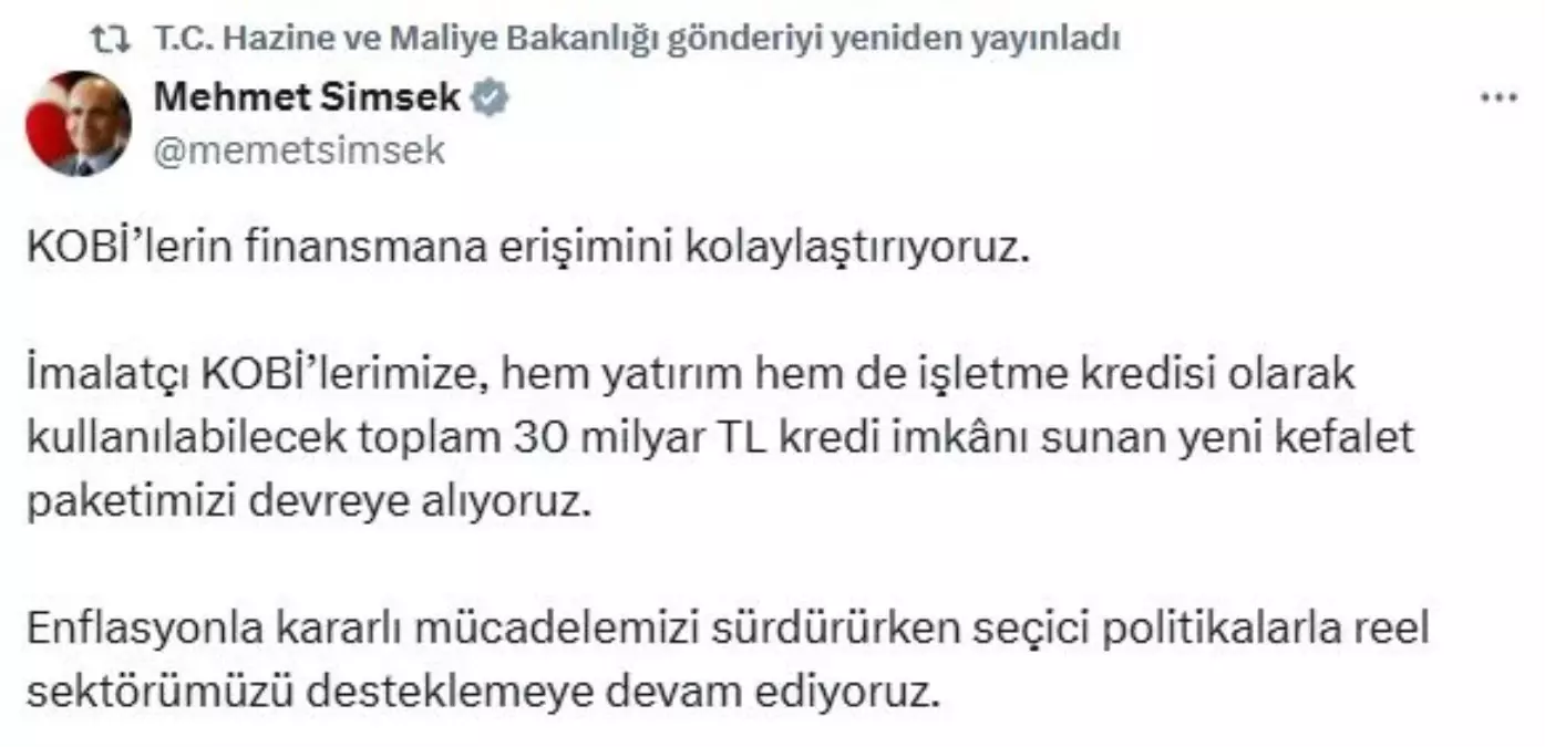 KOBİ'lere 30 Milyar TL Kredi Paketi