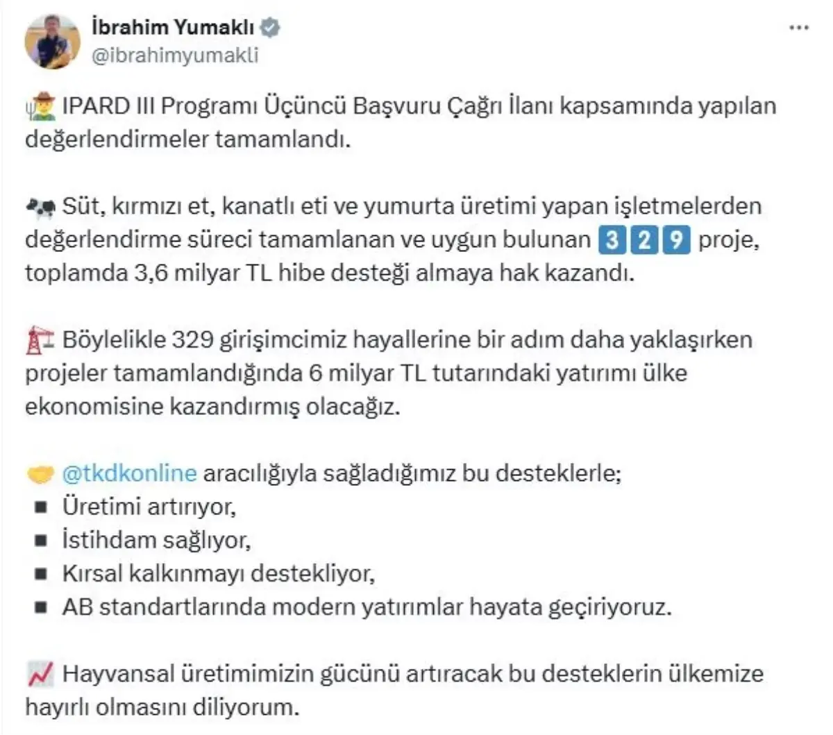 329 Projeye 3,6 Milyar TL Hibe Desteği