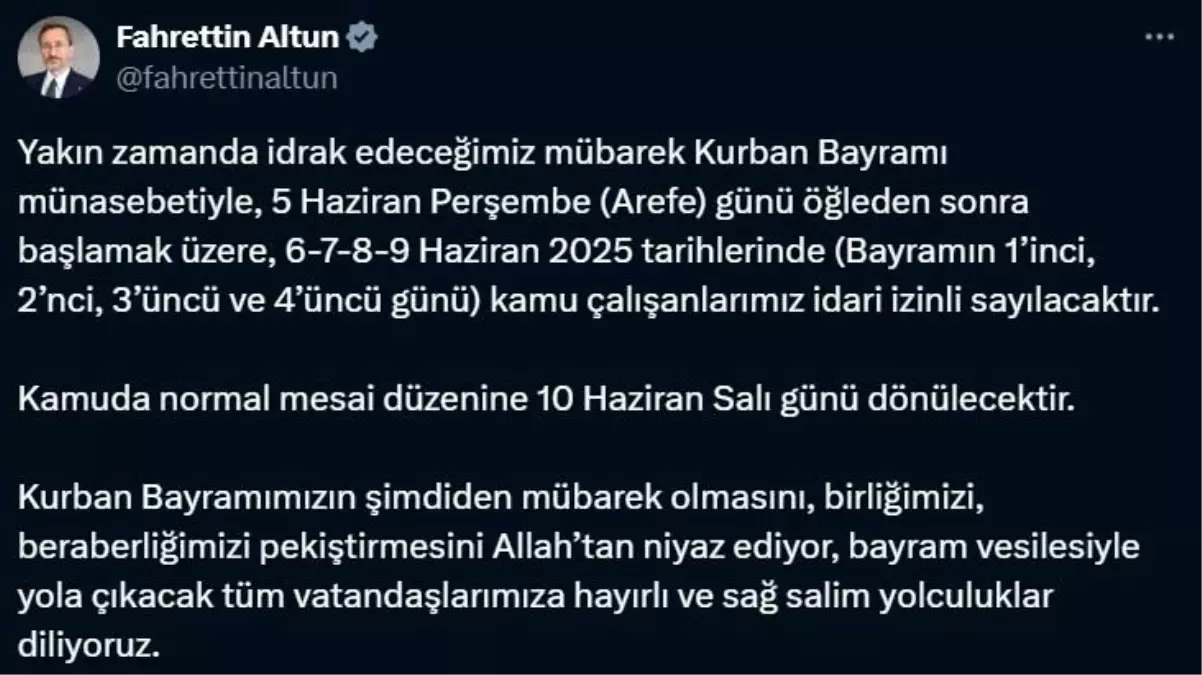 Kamu Çalışanları Kurban Bayramı'nda İdari İzinli Olacak