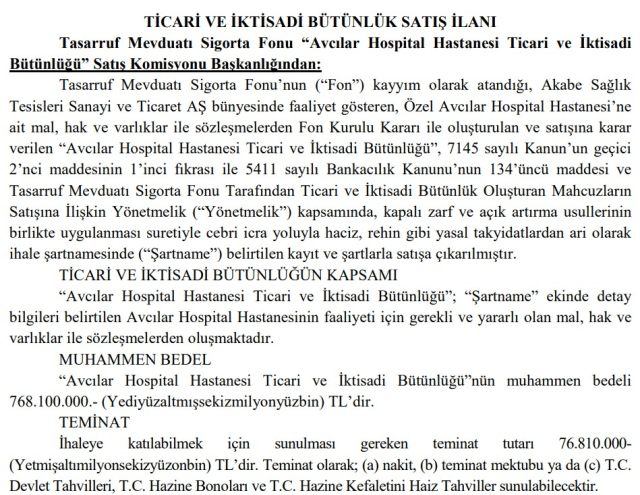 TMSF put the Avcılar Hospital, which was closed in the 'Newborn Gang' investigation, up for sale
