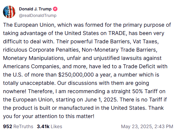 Trump gave a date! An additional 50% customs duty is coming to the EU
