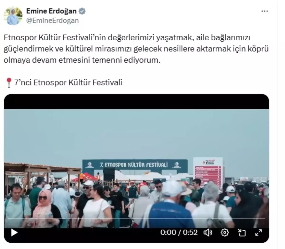 Emine Erdoğan'dan Etnospor Kültür Festivali'ne Destek