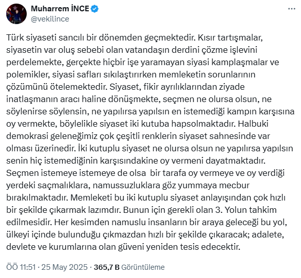 Striking 3rd Way message from Muharrem İnce