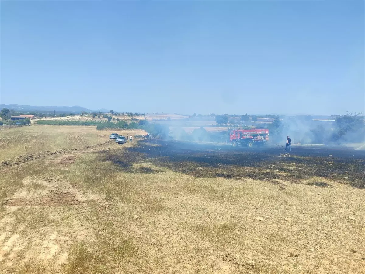 Çanakkale'de Tarım Arazisinde Yangın Kontrol Altına Alınmaya Çalışılıyor