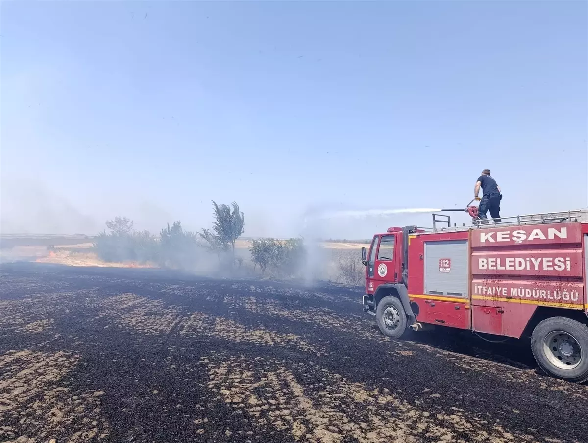 Edirne'nin Keşan İlçesinde Anız Yangını Söndürüldü