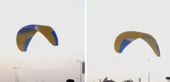 Galatasaray bayraklı paraşütüyle Fenerbahçelilerin içine daldı