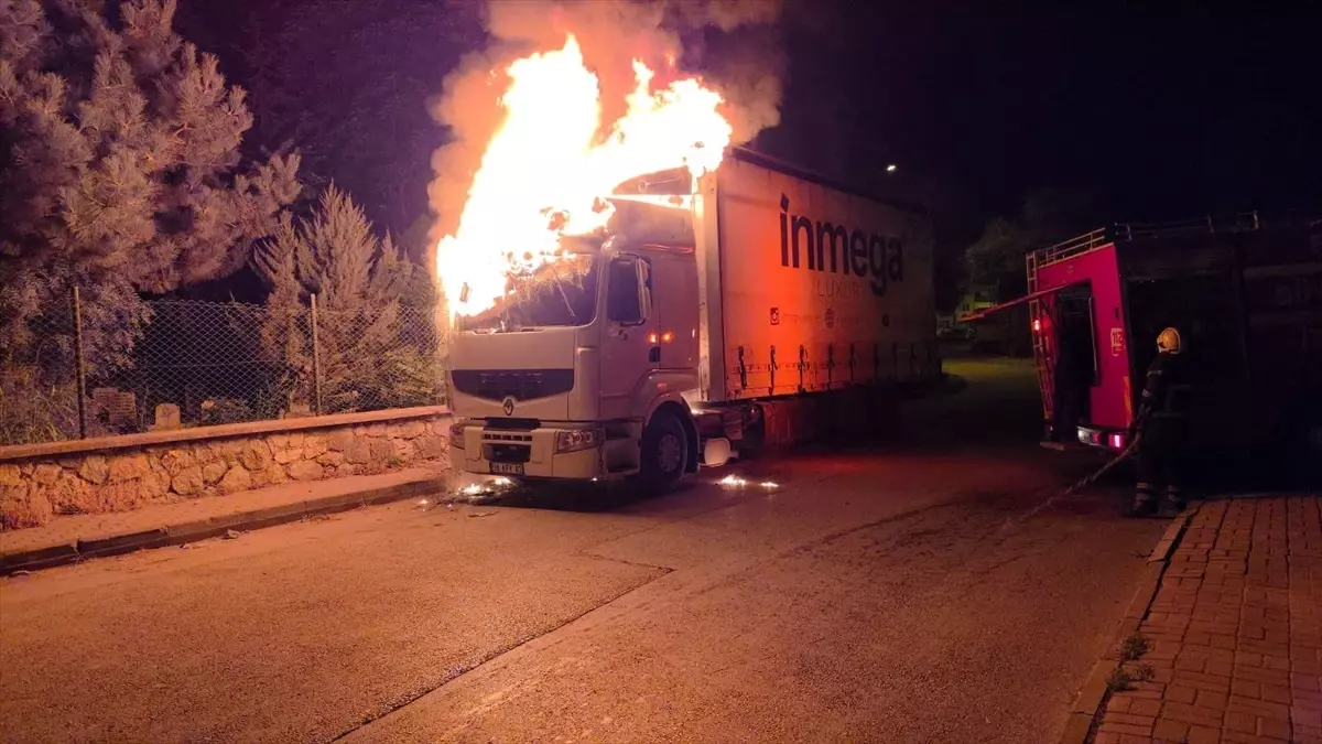 Bursa'da Park Halindeki Kamyon Alev Alev Yandı