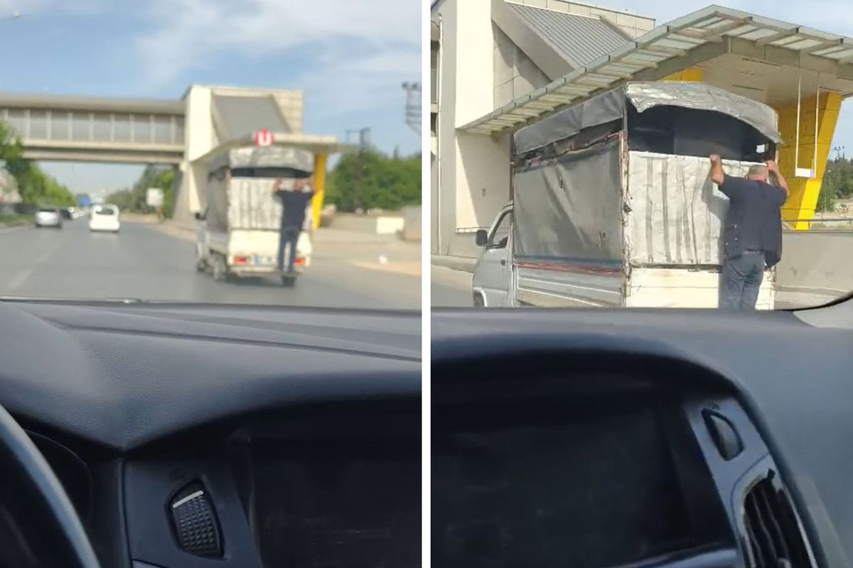 Kamyonet kasasındaki tehlikeli yolculuk kamerada
