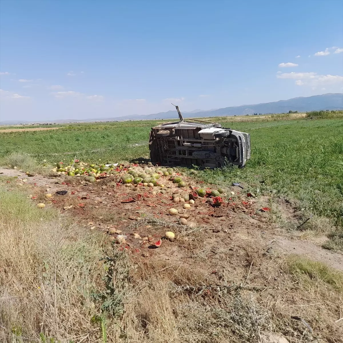 Karpuz Yüklü Kamyonet Devrildi: 3 Yaralı