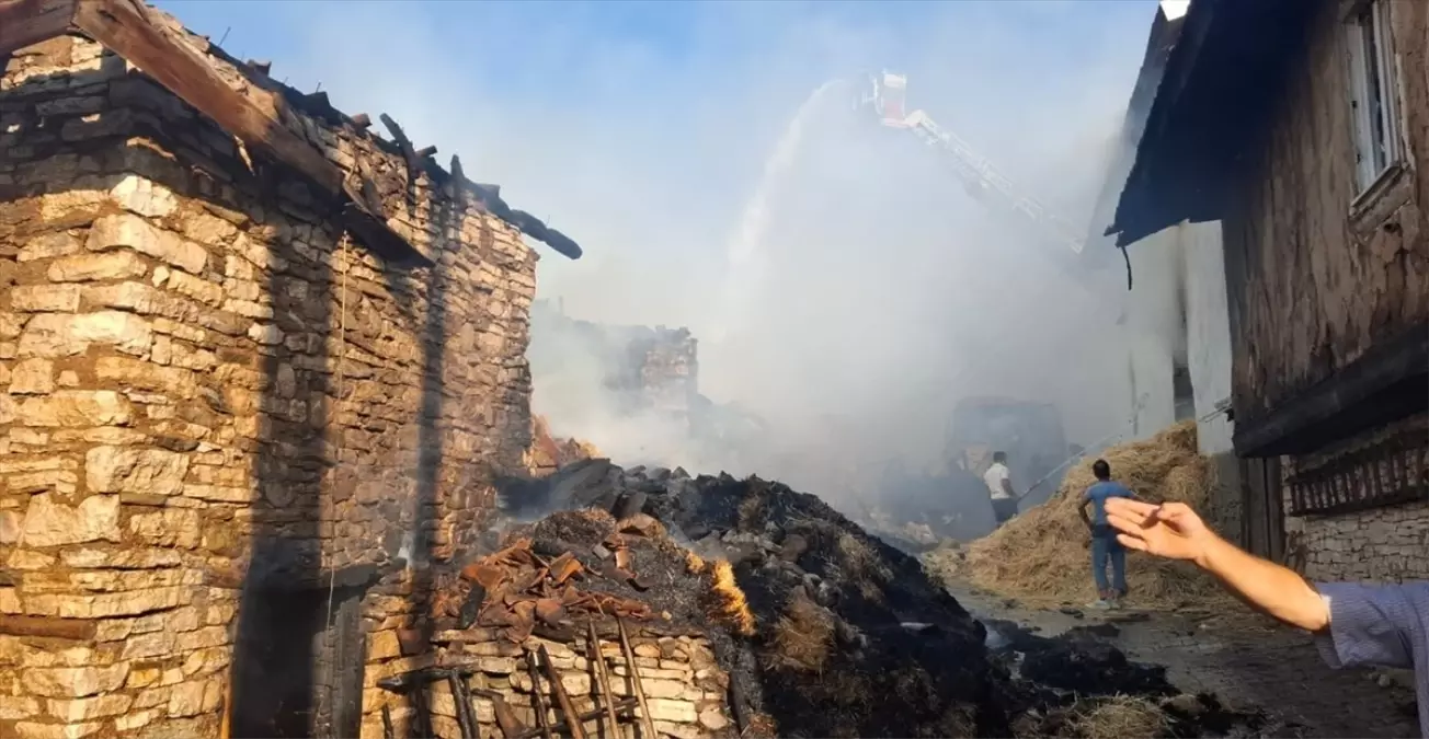 Kütahya'da Köyde Çıkan Yangında İki Ev ve Dört Samanlık Yandı