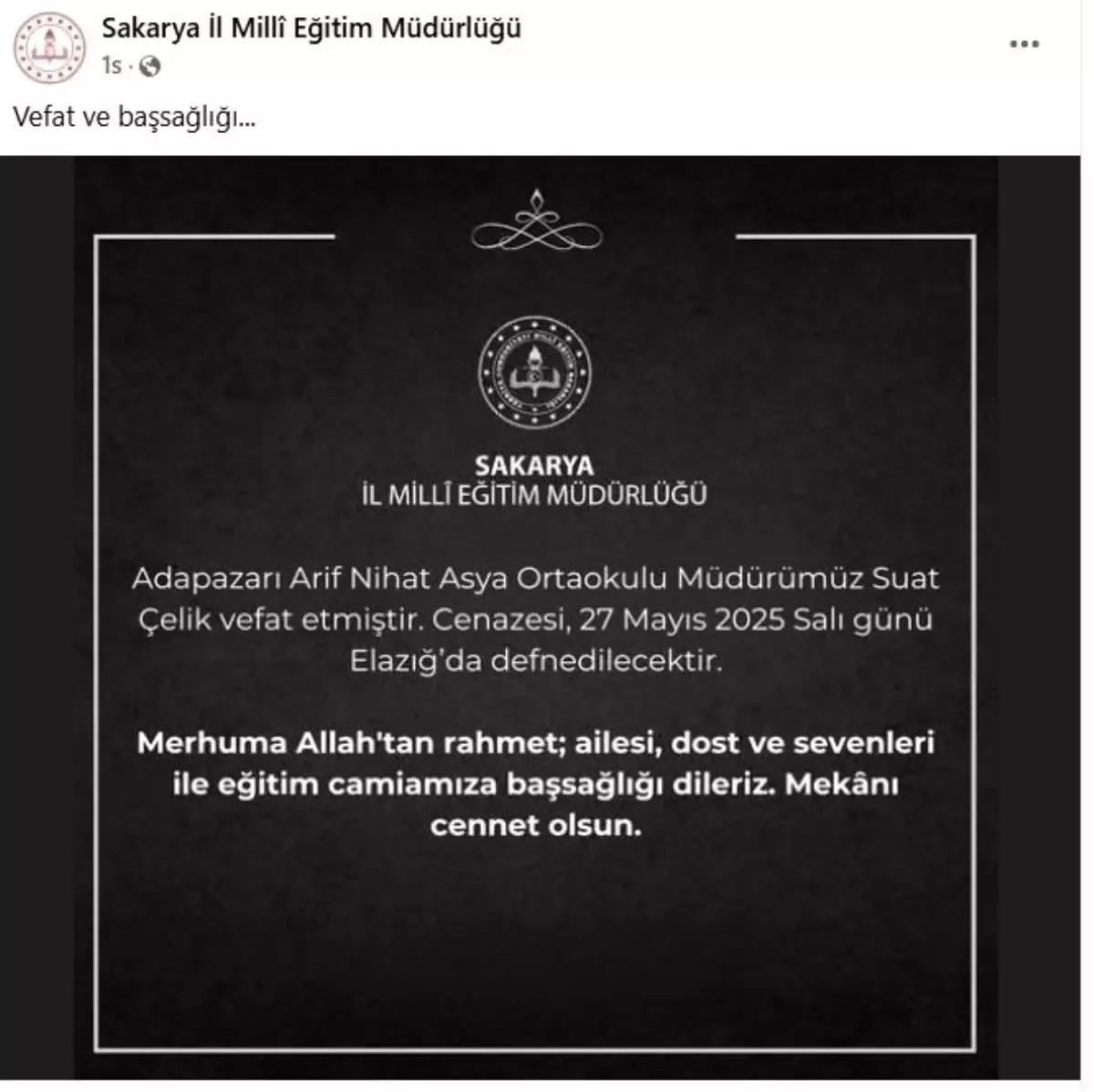 Adapazarı'nda Kanserle Mücadele Eden Okul Müdürü Hayatını Kaybetti