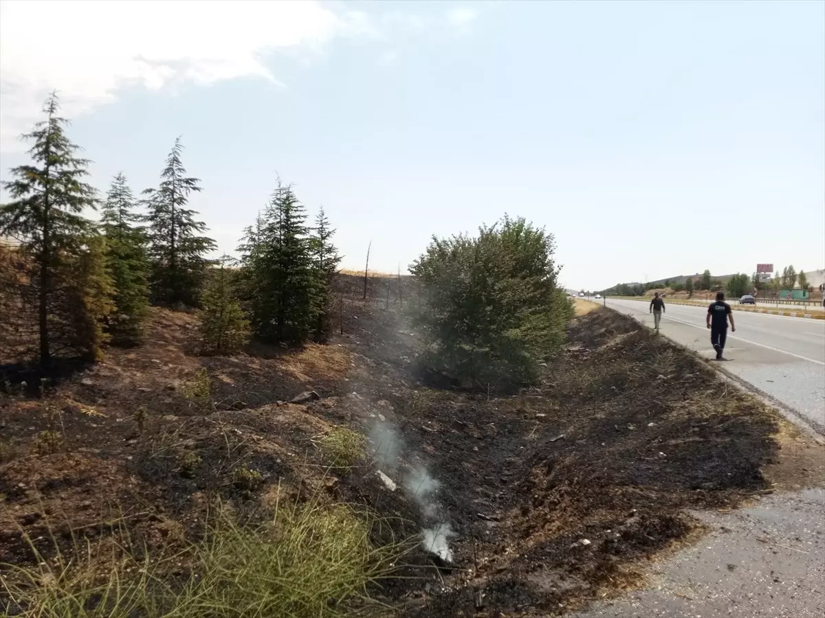 Konya'da D300 Kara Yolu Kenarında Yangın Korkuttu