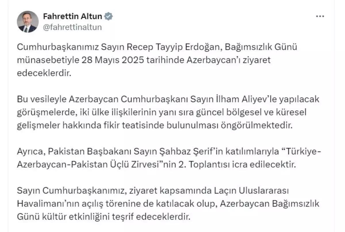 Cumhurbaşkanı Erdoğan, Azerbaycan'ı Ziyaret Edecek
