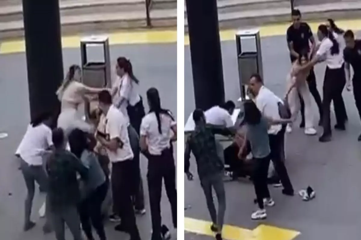 Kadınlar arasında AVM önünde tekme tokat kavga