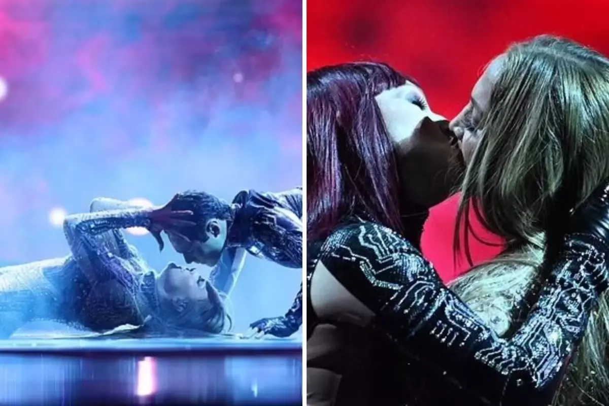 Sahnede dansçılar ile öpüşen Jennifer Lopez büyük tepki çekti