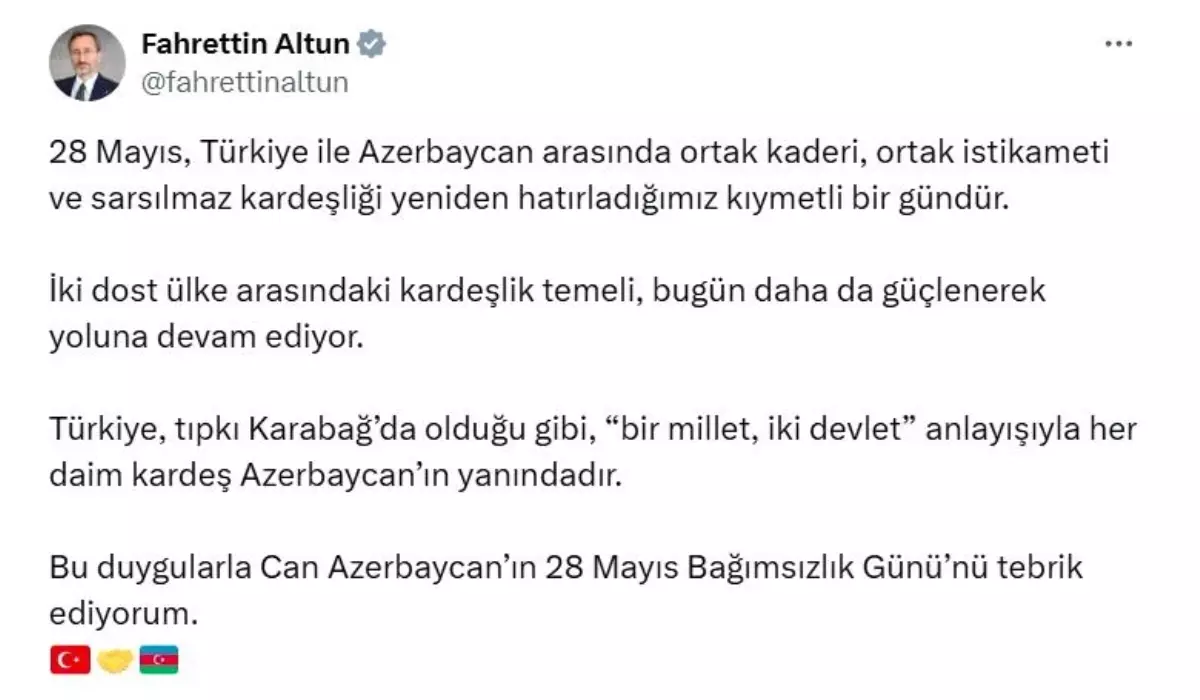 Türkiye, Azerbaycan'ın Bağımsızlık Günü'nü Kutladı