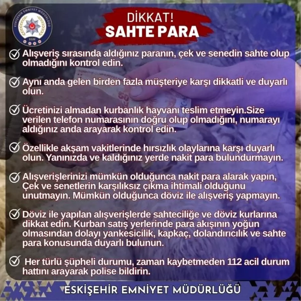 Eskişehir Emniyeti'nden Kurban Pazarı Uyarısı