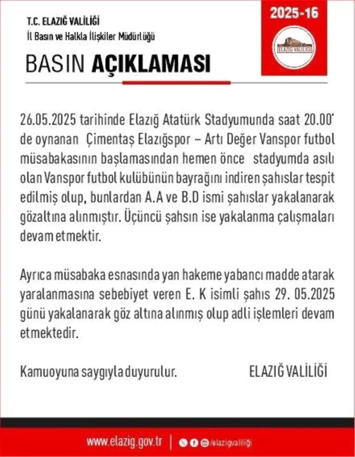 Elazığ'da Futbol Maçında Olaylar: 3 Kişi Gözaltına Alındı