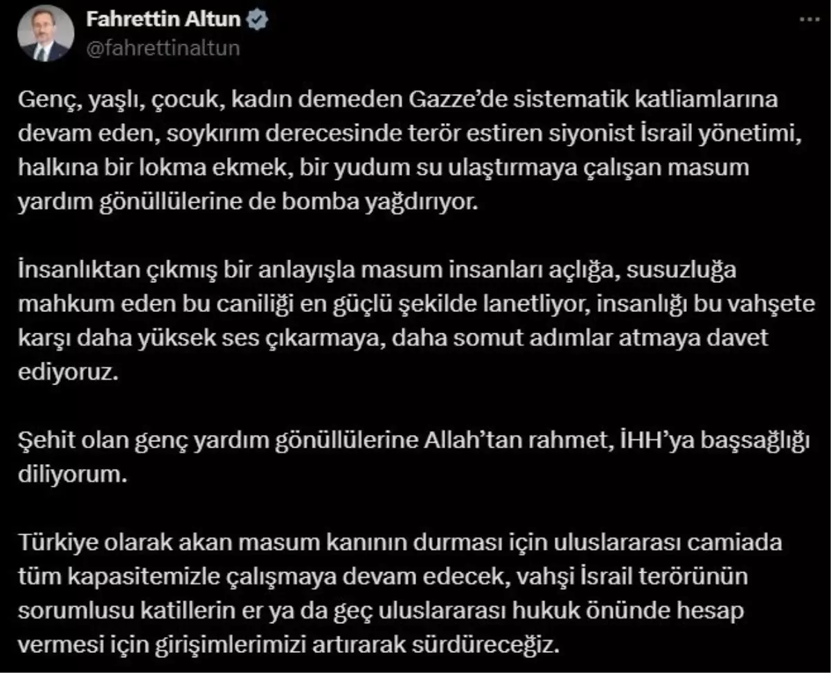 İletişim Başkanı Fahrettin Altun'dan İsrail'e Sert Tepki