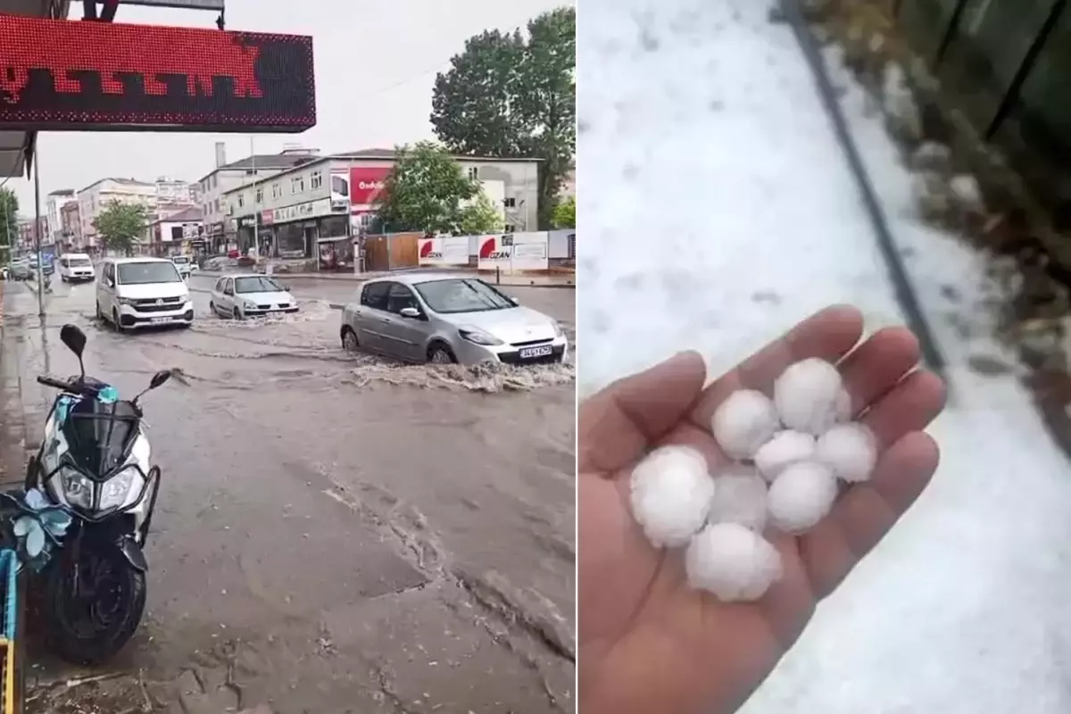 İstanbul'u dolu ve yağmur vurdu! Yollar göle döndü, sürücüler zor anlar yaşadı