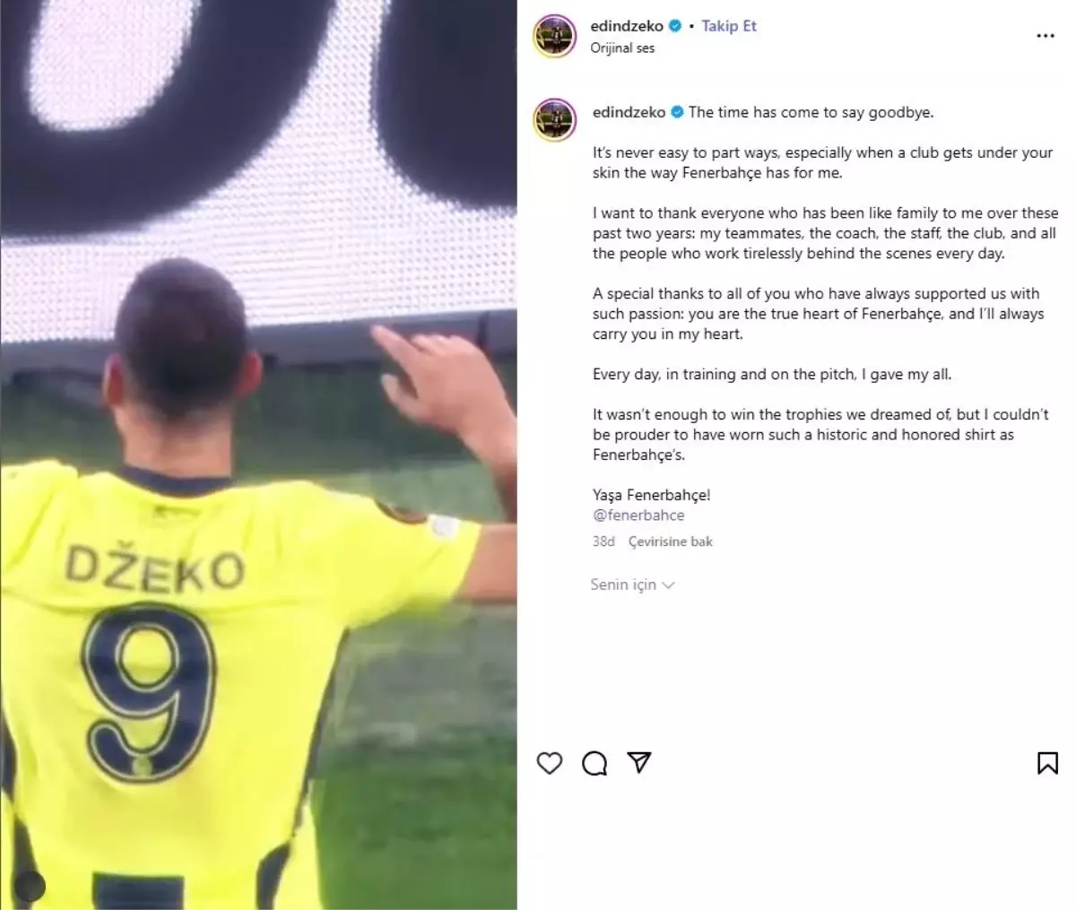 Edin Dzeko Fenerbahçe'den Ayrıldığını Açıkladı
