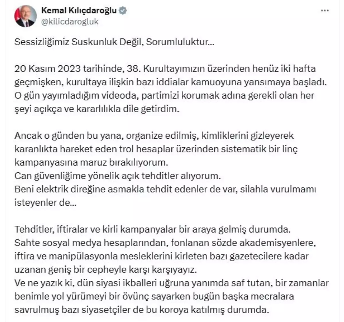 Kılıçdaroğlu'ndan Kurultay Açıklamaları: 'Gerçekliği Dile Getirmekten Geri Durmam'