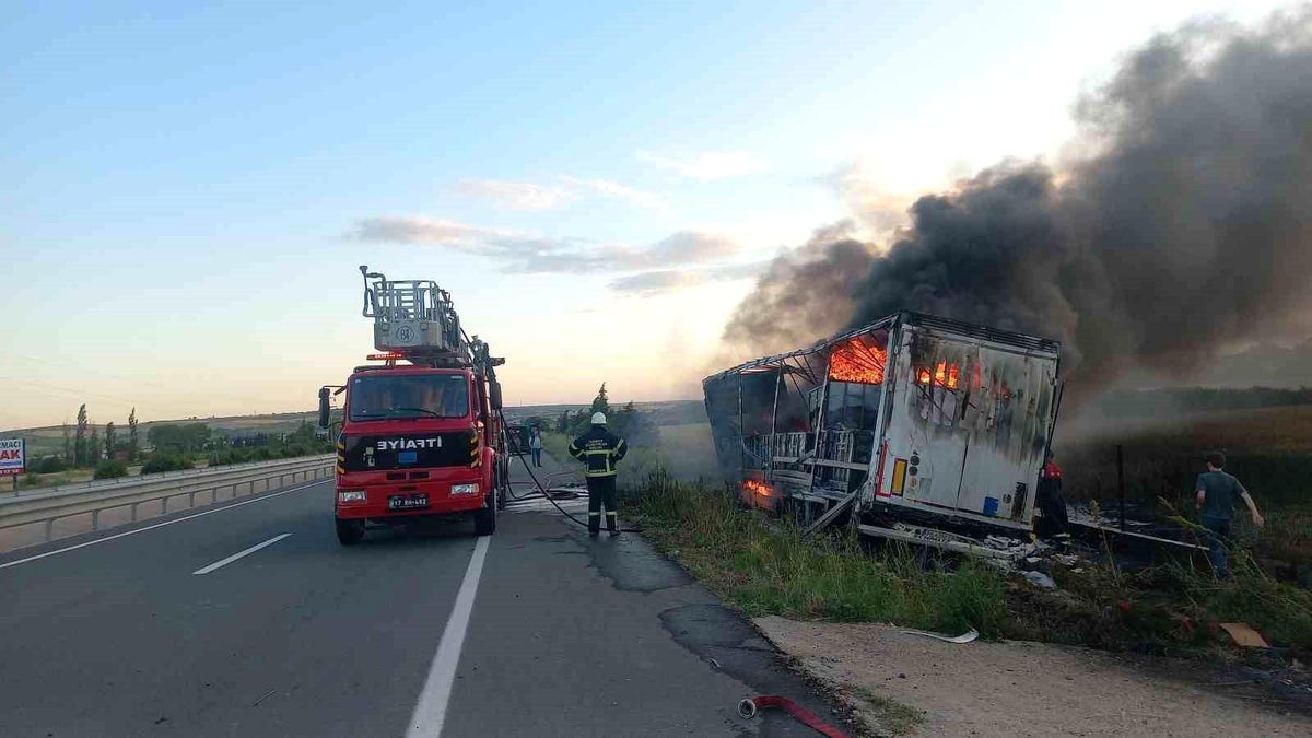 Çanakkale'de Devrilen Tır Alev Alev Yandı, Sürücü Alkollü Çıktı