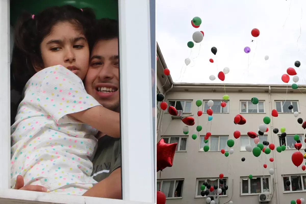 Raziye için hastanede Filistin bayraklı balon uçurdular