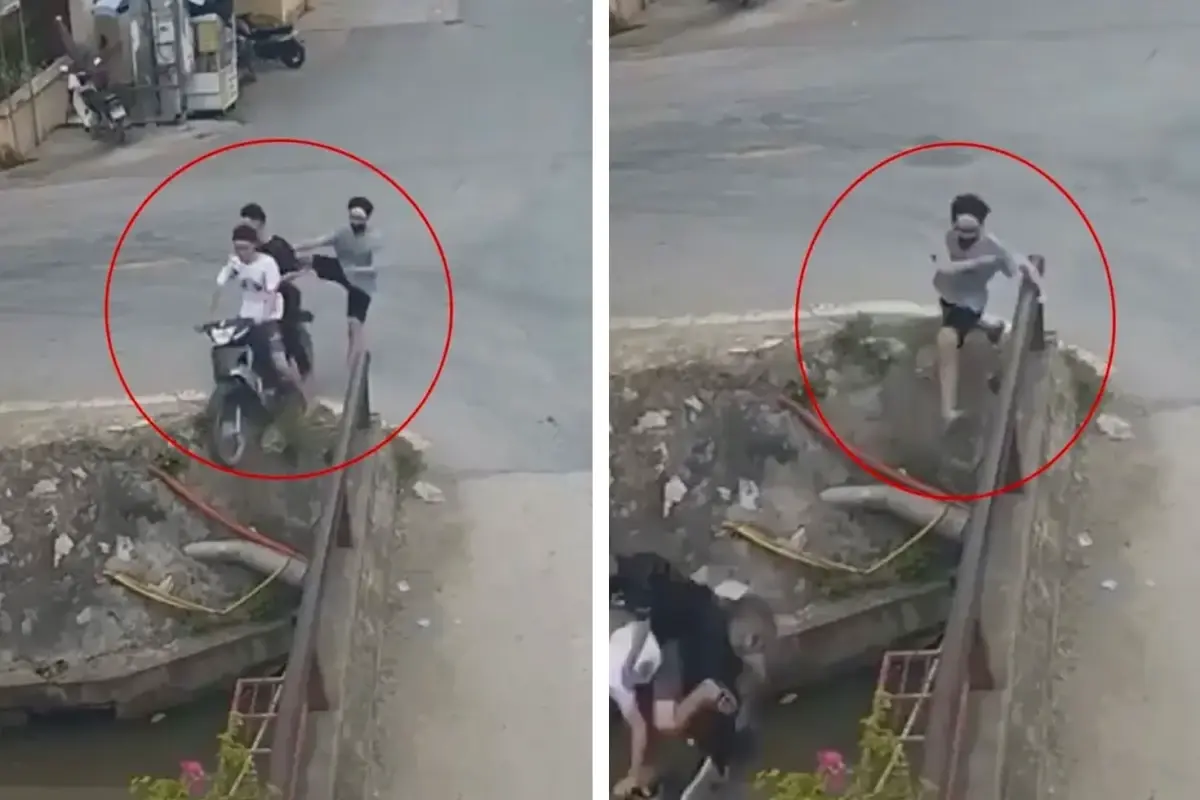 Sulama kanalına uçan motosikletten son anda köprüye tutunarak kurtuldu