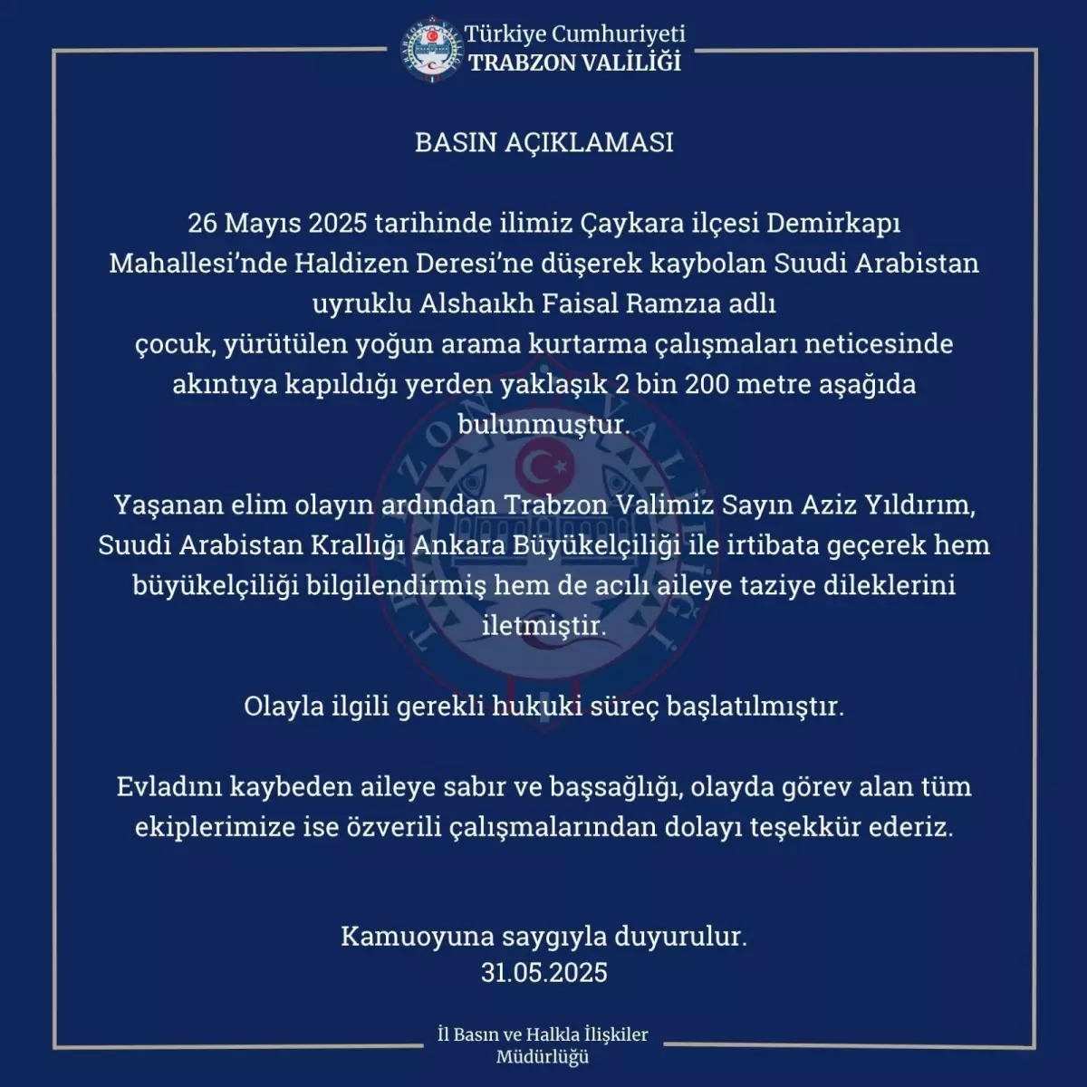 Uzungöl'de Kaybolan Suudi Çocuğun Cansız Bedeni Bulundu