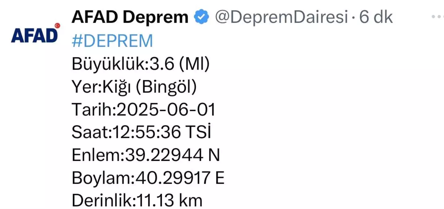Bingöl'de İkili Deprem: 4,4 ve 3,6 Büyüklüğünde Sarsıntılar