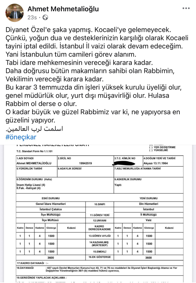 The appointment of the former Çatalca Mufti has been canceled! Here is his new duty