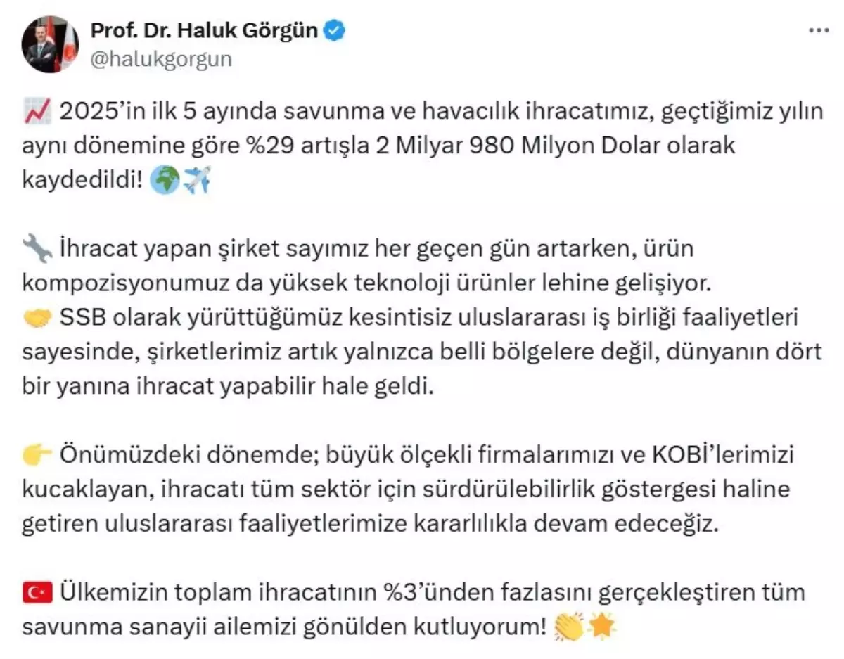 Savunma ve Havacılık İhracatı Yüzde 29 Arttı