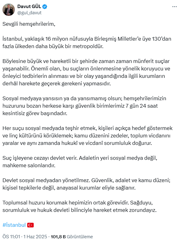 A striking message from Istanbul Governor Gül: The state is not governed by social media
