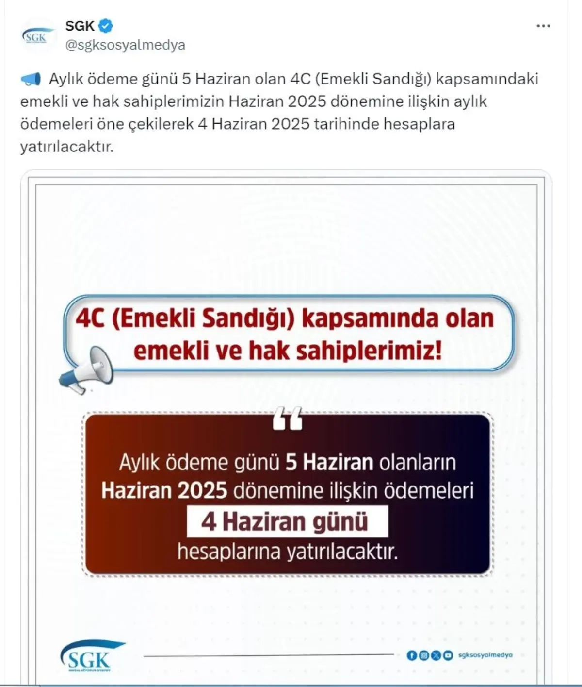 SGK'dan Emekli ve Hak Sahiplerine Müjde: Ödemeler 1 Gün Öne Çekildi